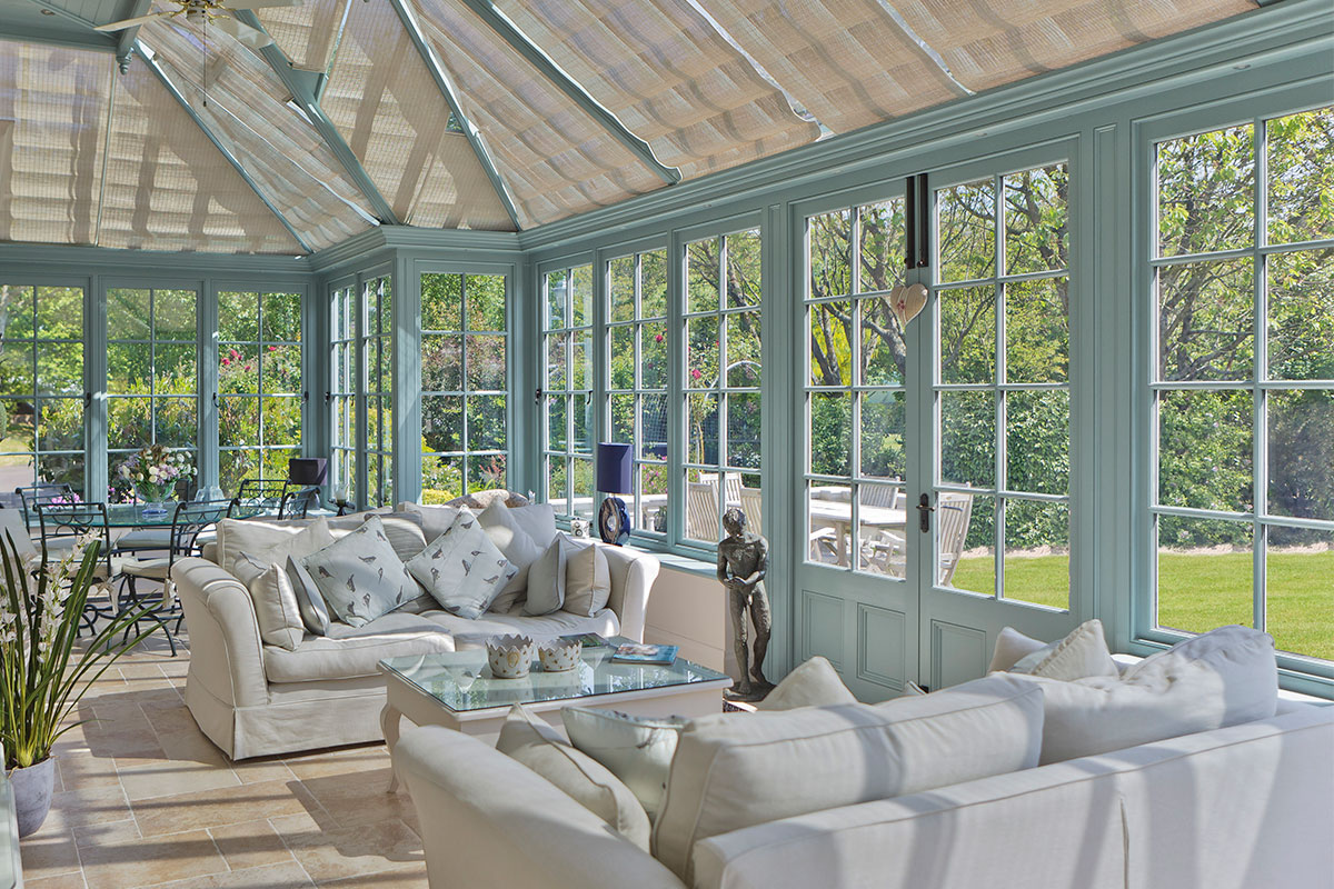 big living room in a conservatory