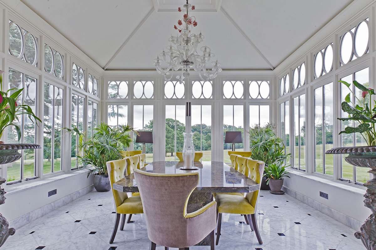 Dining room conservatory with solid roof