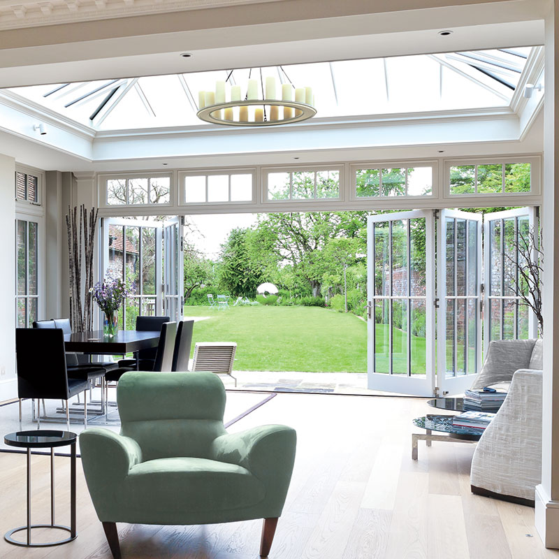 Folding doors on a sunroom