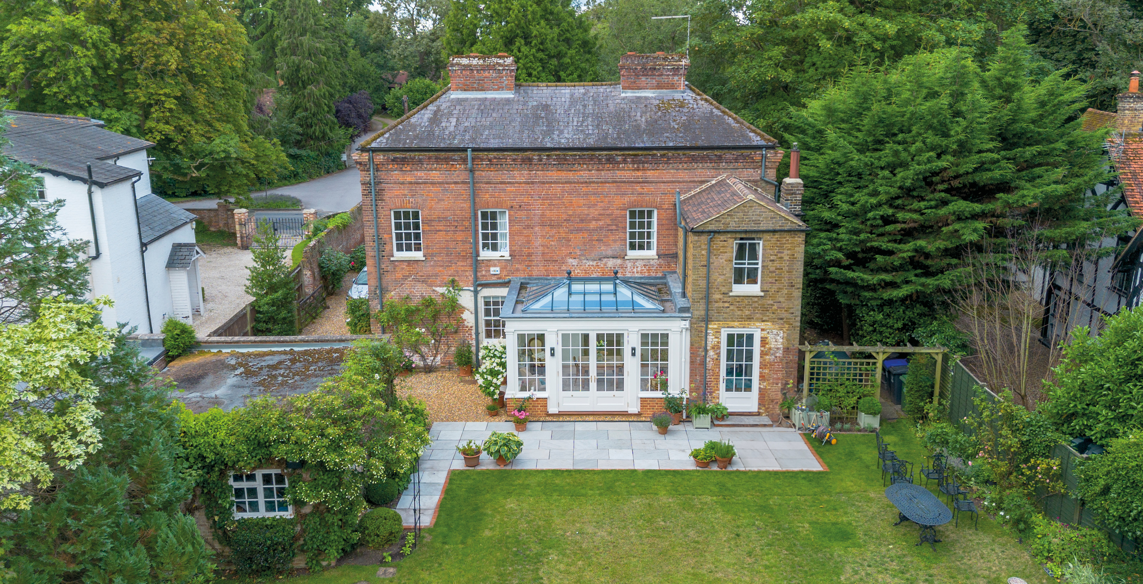 Drone view of orangery extension